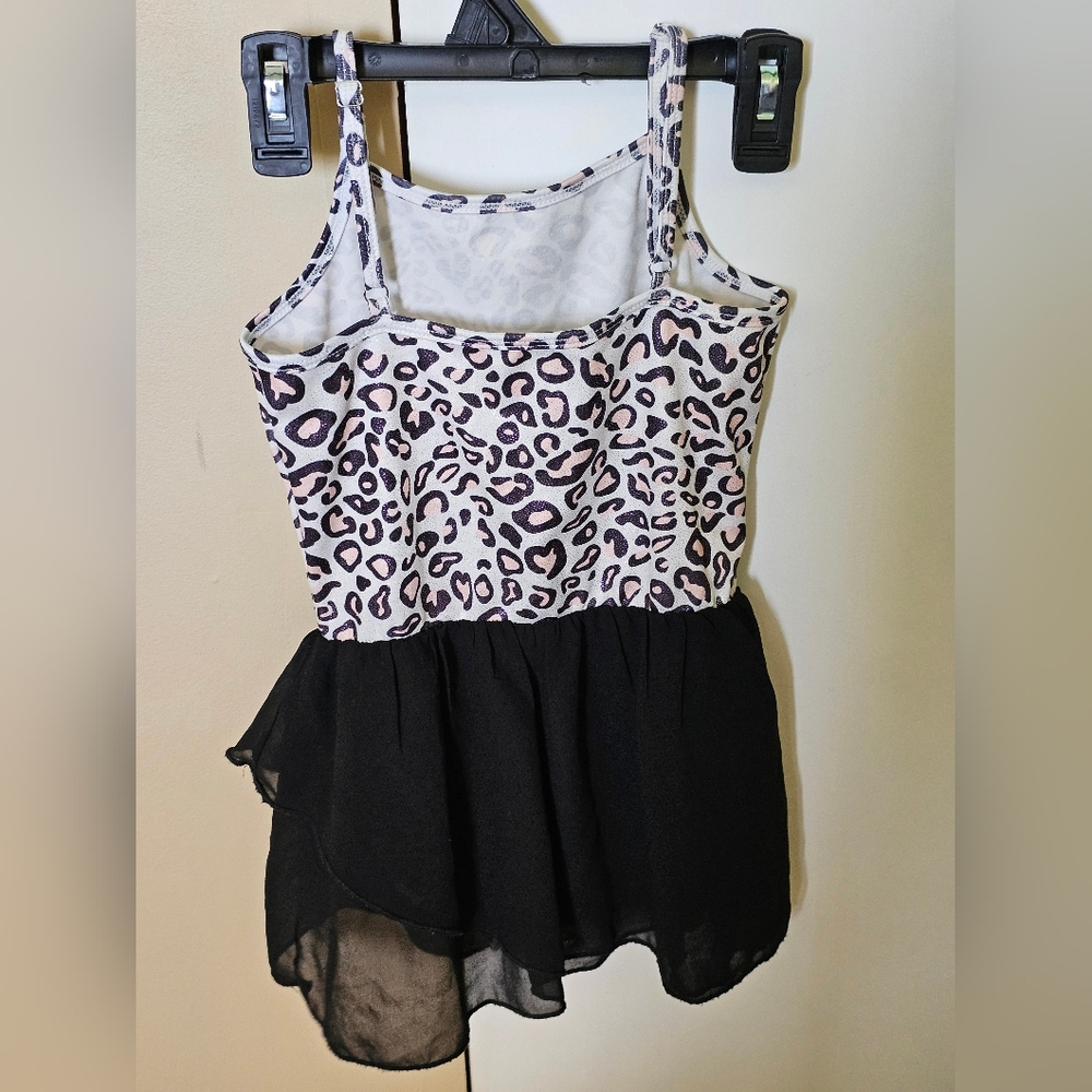 Leopard Print Swimsuit / Bathing Suit with Black Skirt Cover - Size 130 CM Girls
